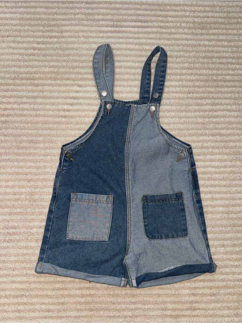SHEIN Two-Tone Denim Short Overalls - Light Blue & Dark Blue